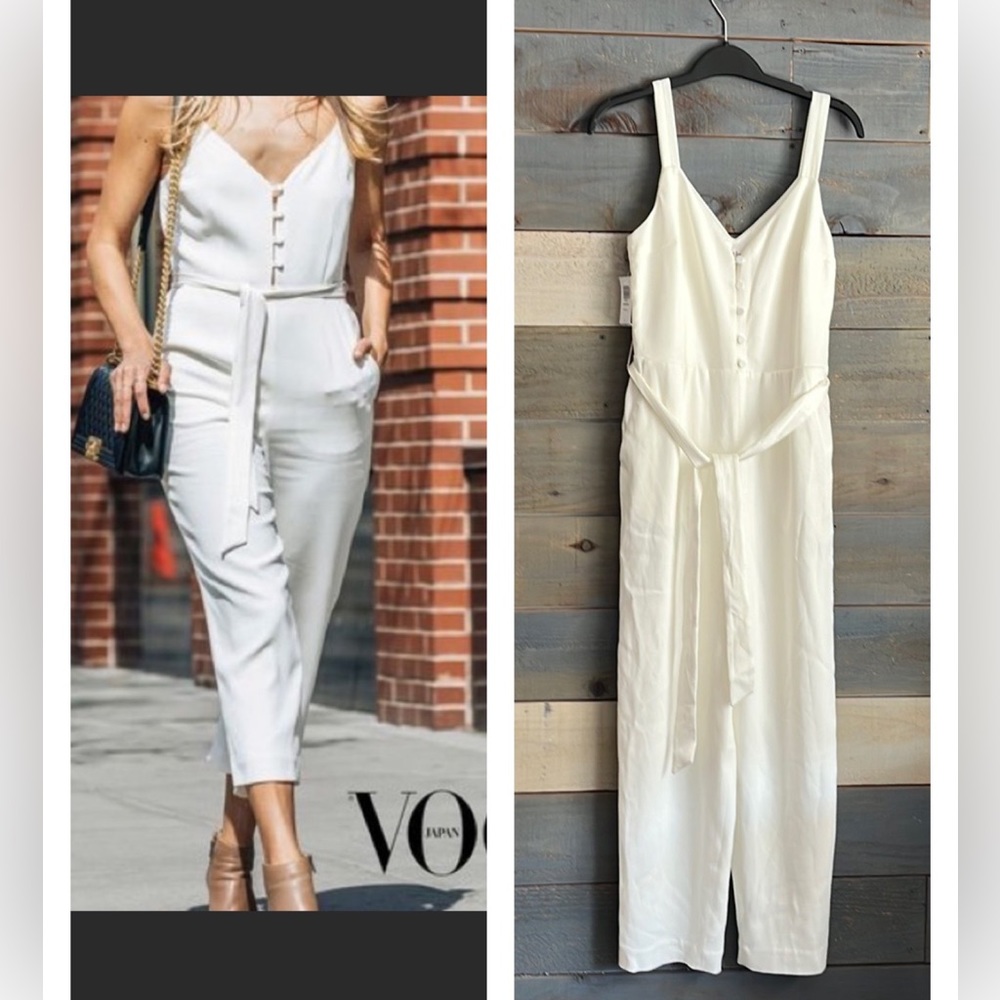 Aritzia Summer Jumpsuit Little Moon Petunia V Neck Waist Tie White 2